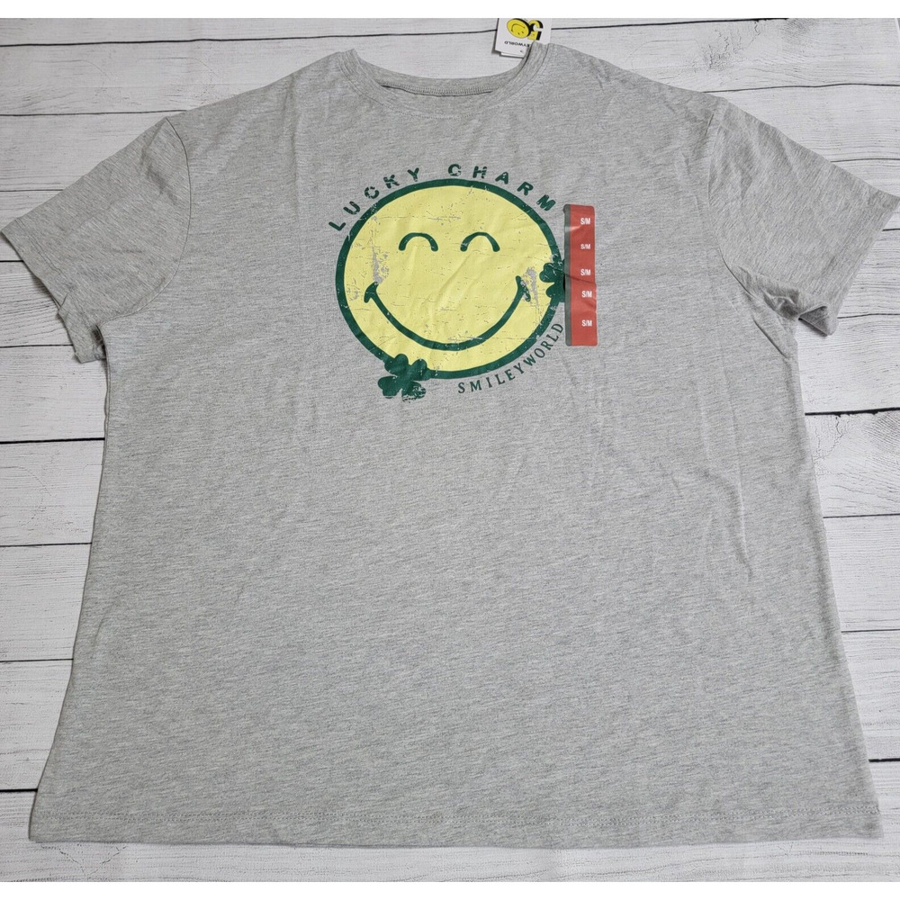 Smiley World Short Sleeve Oversized Graphic T-Shirt Gray Size S / M Shamrock